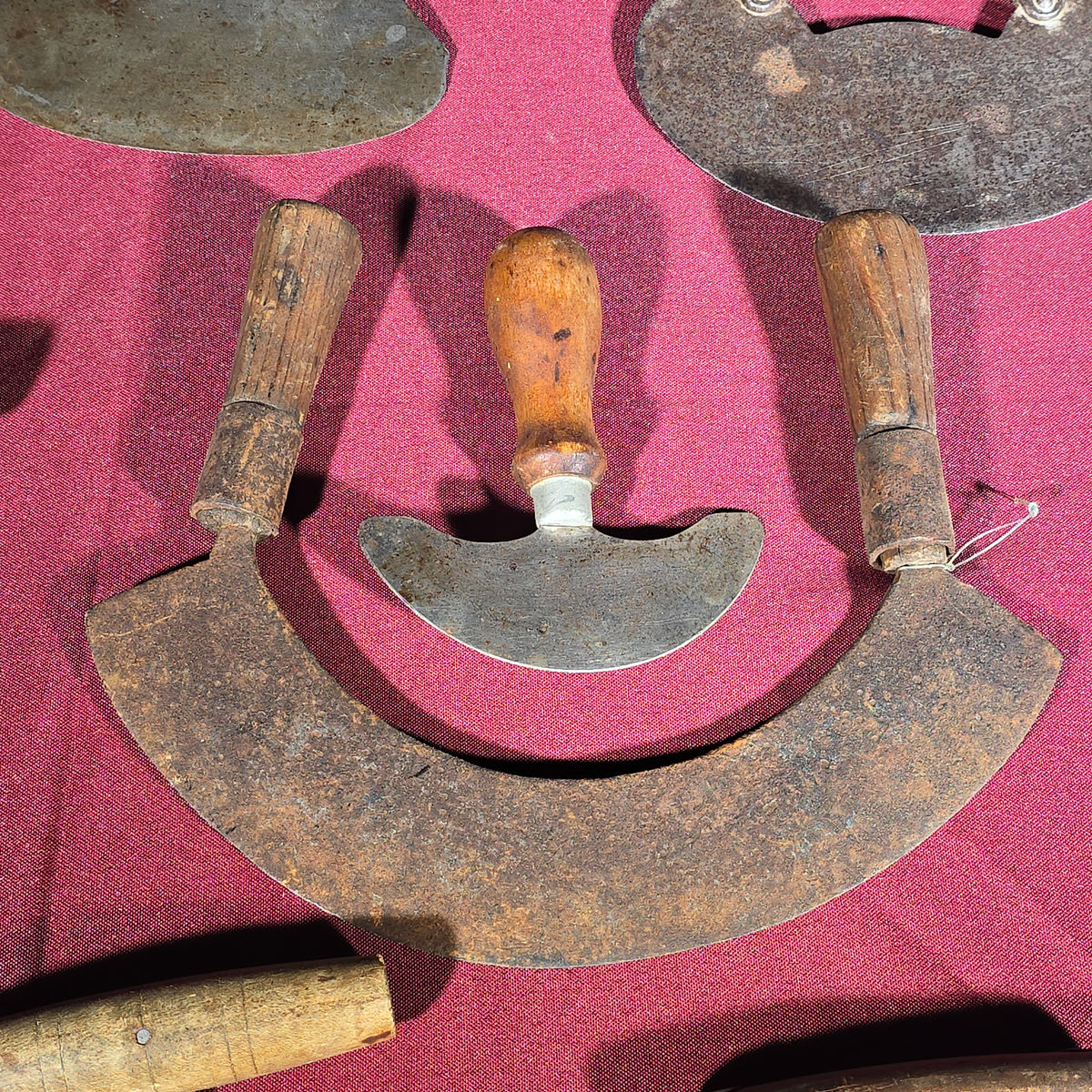 Grouping of 12 Antique and Vintage Food Choppers with Wood and Metal Handles