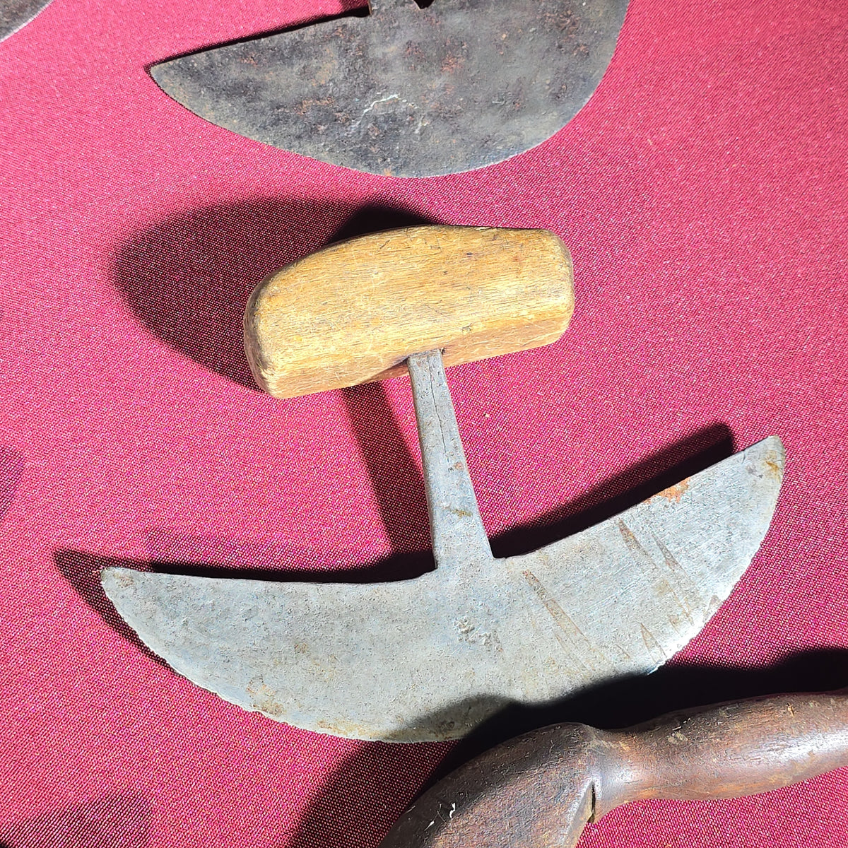Grouping of 12 Antique and Vintage Food Choppers with Wood and Metal Handles
