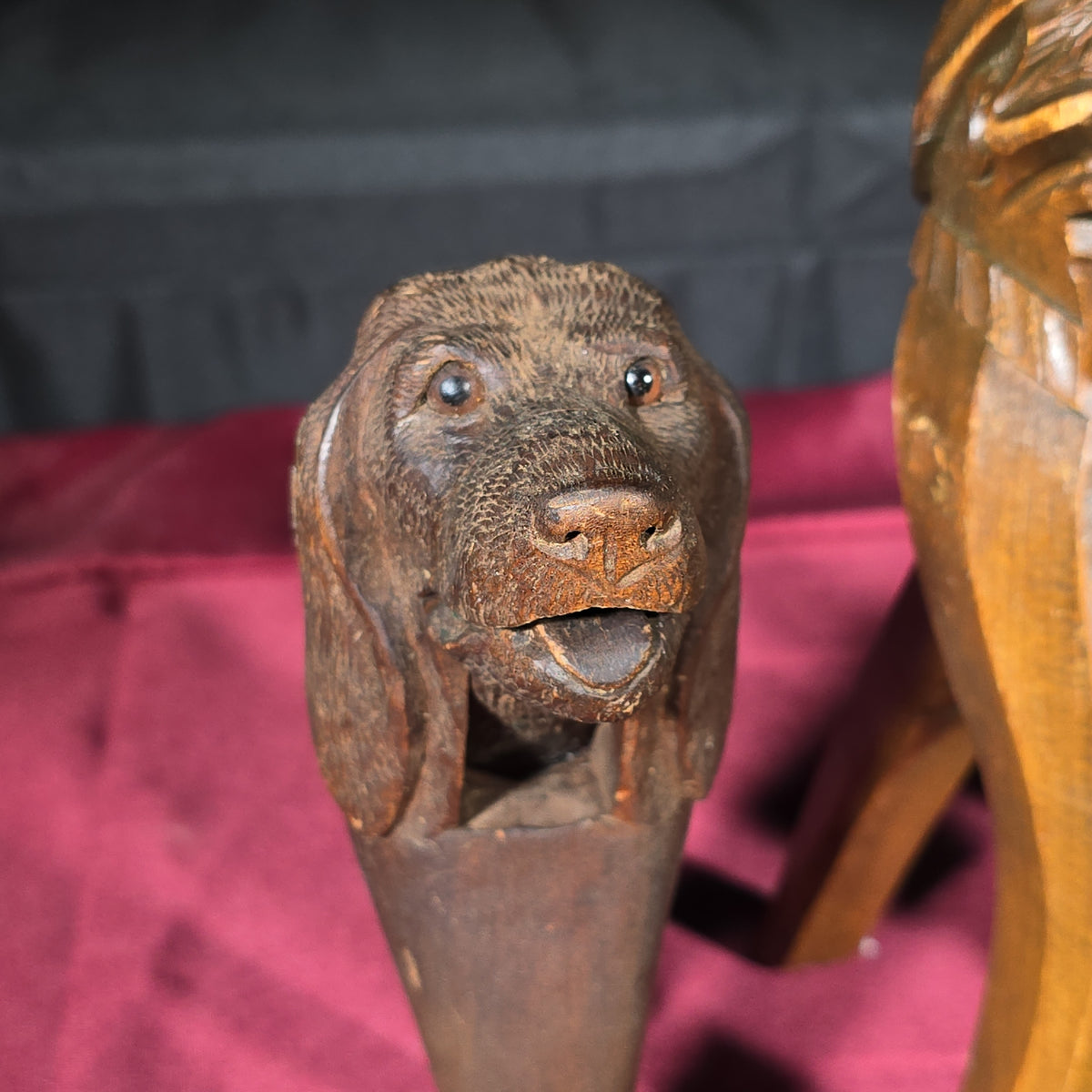 Grouping of Five Antique Carved Wood Items including Four Figural Nutcrackers and an Acorn-Form Cup