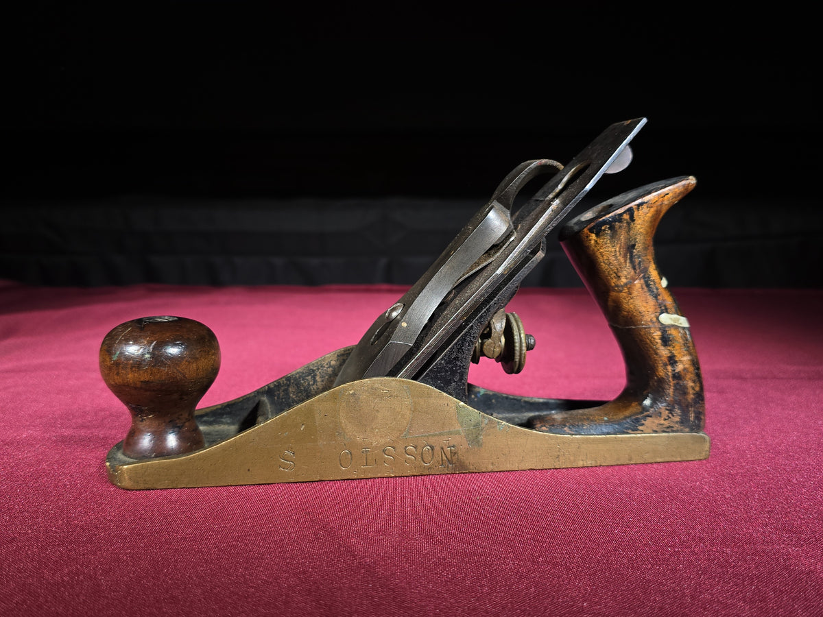 Antique Brass-Soled Smoothing Plane Stamped "S. Olsson" with Sargent Blade, New Haven, Connecticut