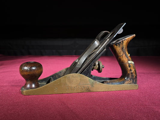 Antique Brass-Soled Smoothing Plane Stamped "S. Olsson" with Sargent Blade, New Haven, Connecticut