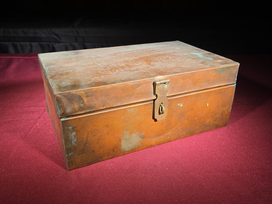 Antique Copper-Clad Wooden Strong Box with Hasp Closure