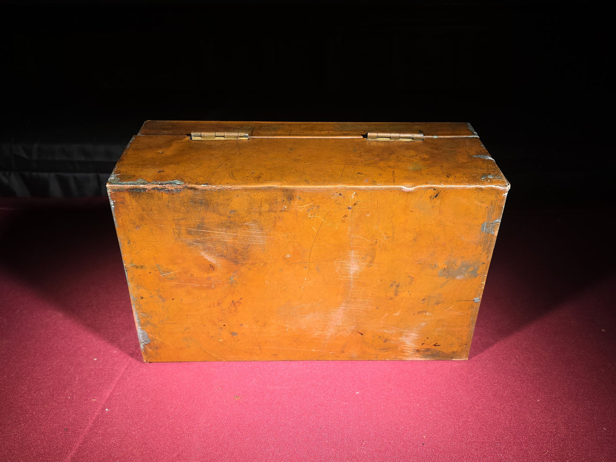 Antique Copper-Clad Wooden Strong Box with Hasp Closure