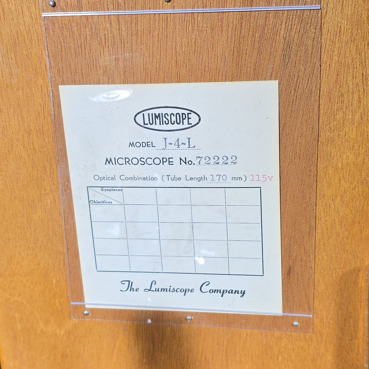 Vintage Propper Microscope Model J-4-L in Wooden Case, The Lumiscope Company, No. 72222