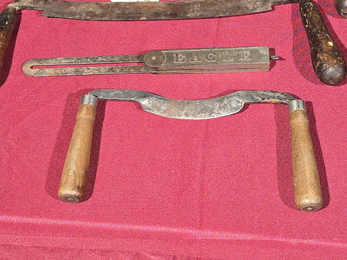 Grouping of 17 Antique Draw Knives and Spokeshaves including Eagle T-Bevel, Circa 1885 Patent Carriage Maker's Double-Blade Shave, and Others