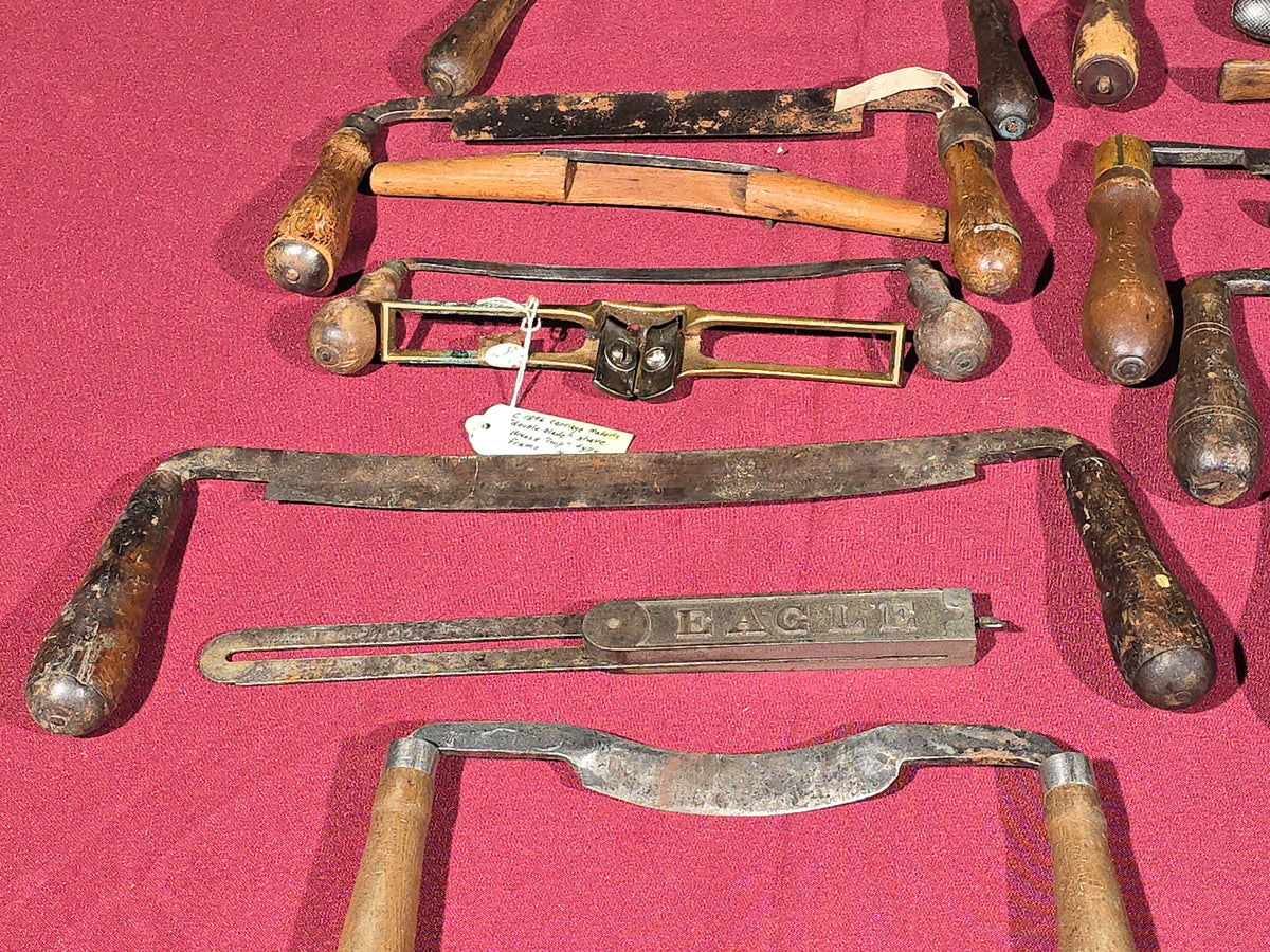 Grouping of 17 Antique Draw Knives and Spokeshaves including Eagle T-Bevel, Circa 1885 Patent Carriage Maker's Double-Blade Shave, and Others