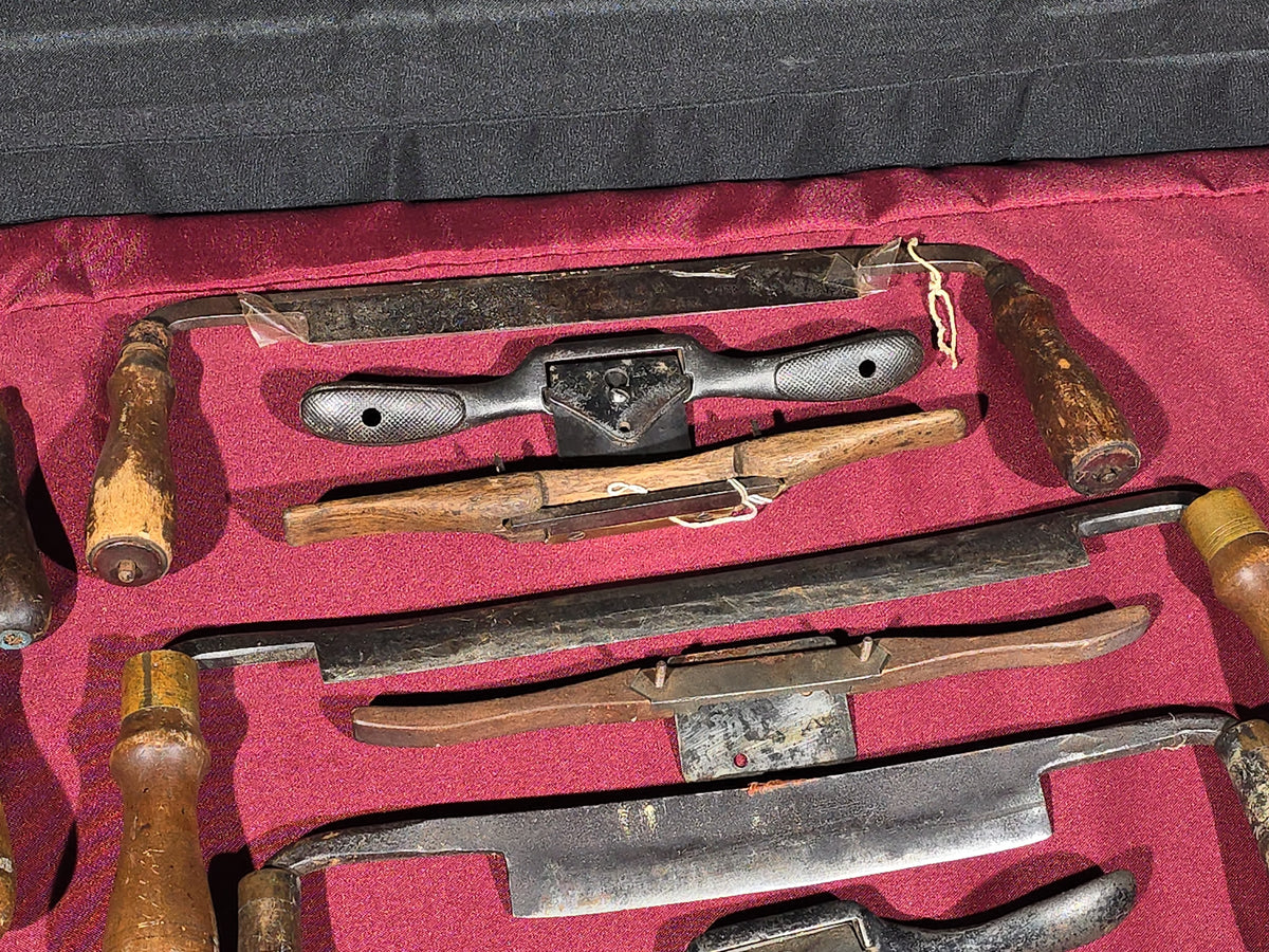 Grouping of 17 Antique Draw Knives and Spokeshaves including Eagle T-Bevel, Circa 1885 Patent Carriage Maker's Double-Blade Shave, and Others