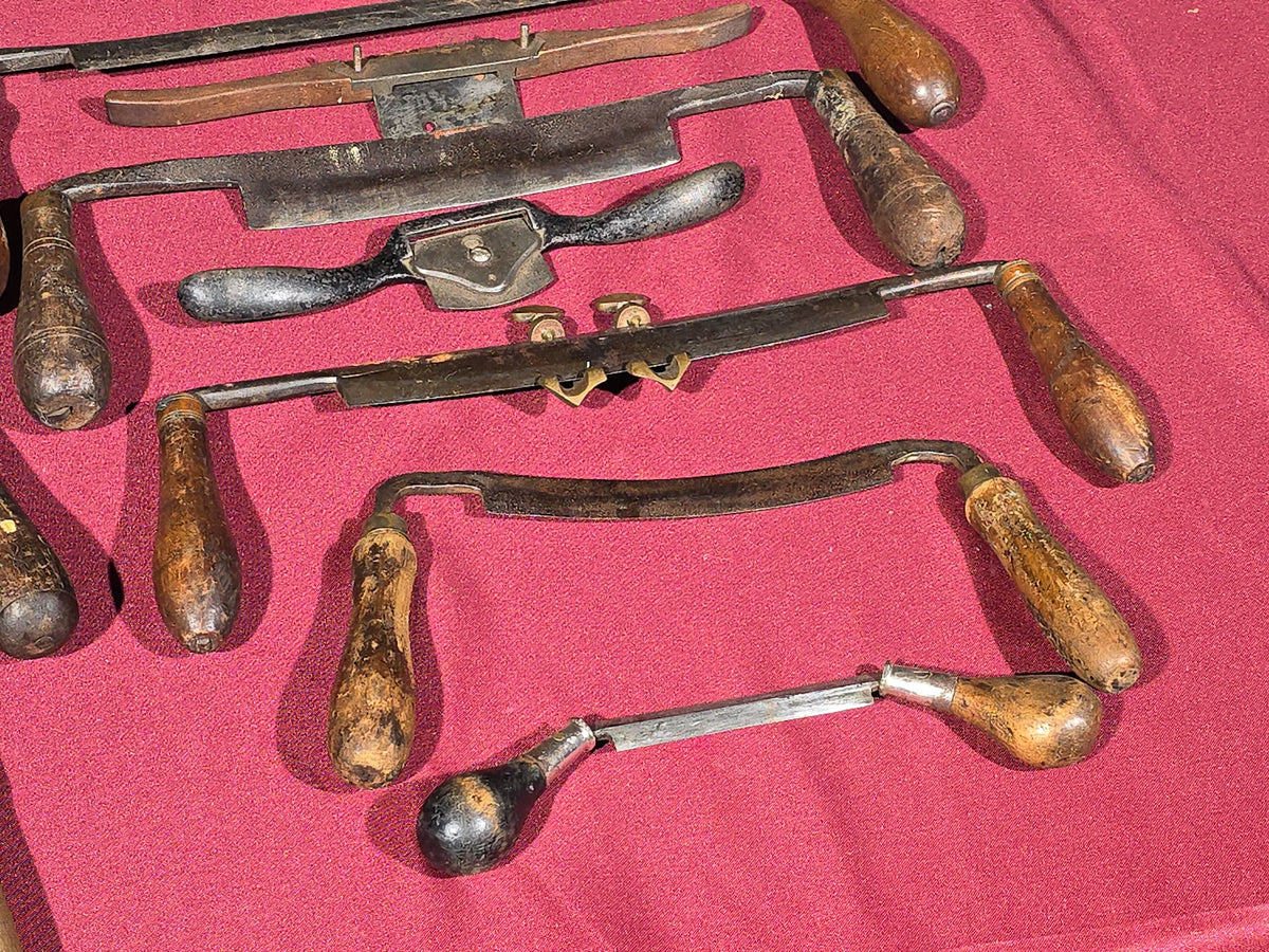 Grouping of 17 Antique Draw Knives and Spokeshaves including Eagle T-Bevel, Circa 1885 Patent Carriage Maker's Double-Blade Shave, and Others