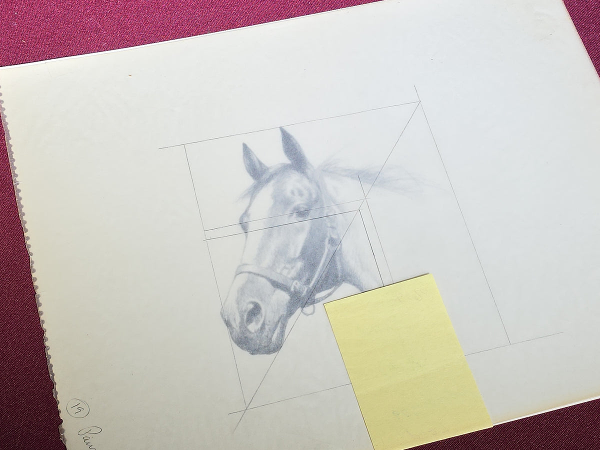 Grouping of Six Vintage Original Pen and Ink Drawings on Paper by C.W. Anderson, Equestrian Subjects with Verso Notations for Book Publication