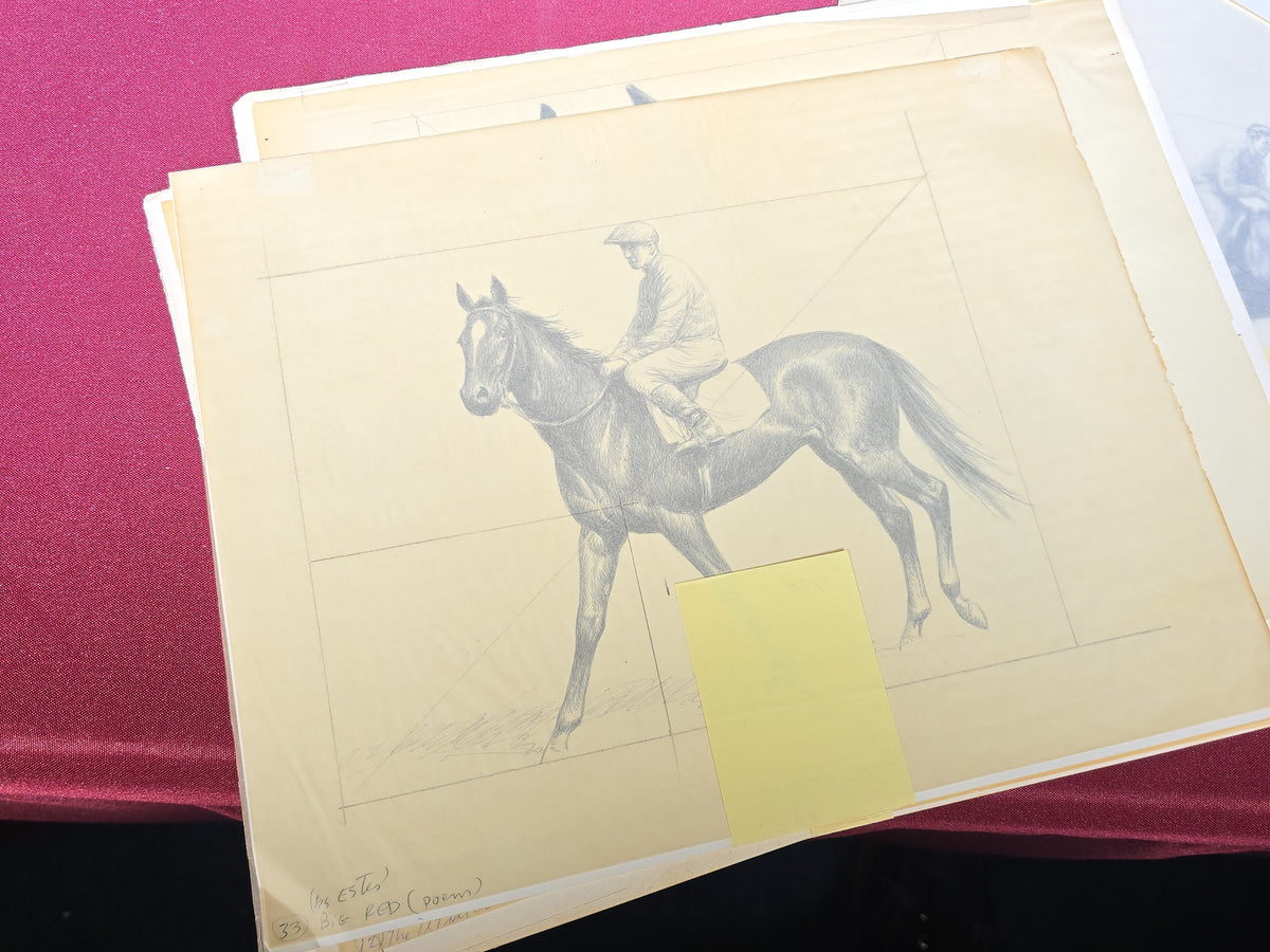Grouping of Seven Vintage Original Drawings by C. W. Anderson, Equestrian Subjects including Brown Jack, Spotted Wonder, and Right Royal, with Manuscript Notes