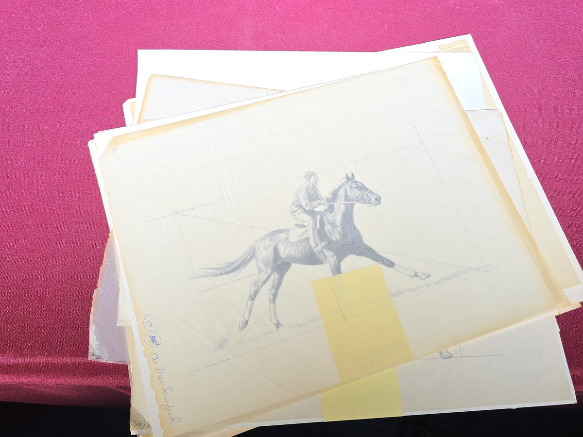 Grouping of Seven Vintage Original Drawings by C. W. Anderson, Equestrian Subjects including Brown Jack, Spotted Wonder, and Right Royal, with Manuscript Notes
