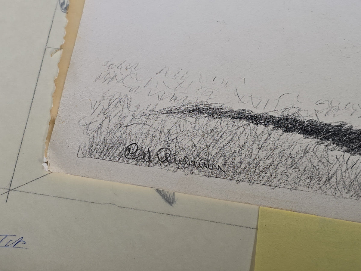 Grouping of Seven Vintage Original Pencil and Ink Drawings of Horses by C.W. Anderson, with Verso Publication Notes including Man O' War, John Peel, and The Lost Catch