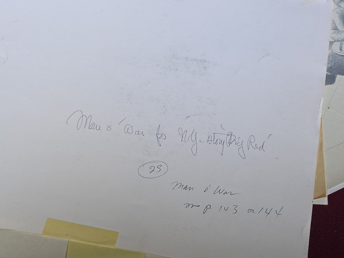 Grouping of Seven Vintage Original Pencil and Ink Drawings of Horses by C.W. Anderson, with Verso Publication Notes including Man O' War, John Peel, and The Lost Catch