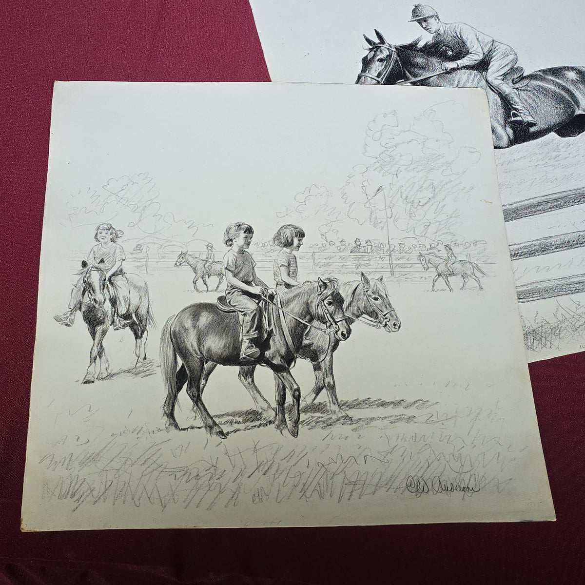 Grouping of Four Vintage Original Pencil Drawings by C.W. Anderson, Equestrian Book Illustrations with Publication Notes