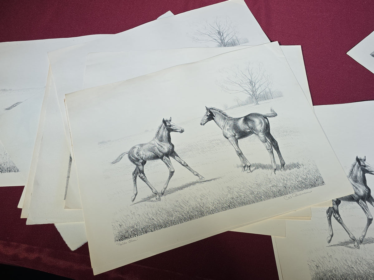 Grouping of Vintage Unframed Equine Lithograph Prints by C.W. Anderson including One Unsigned Original Pencil Study Attributed to the Artist