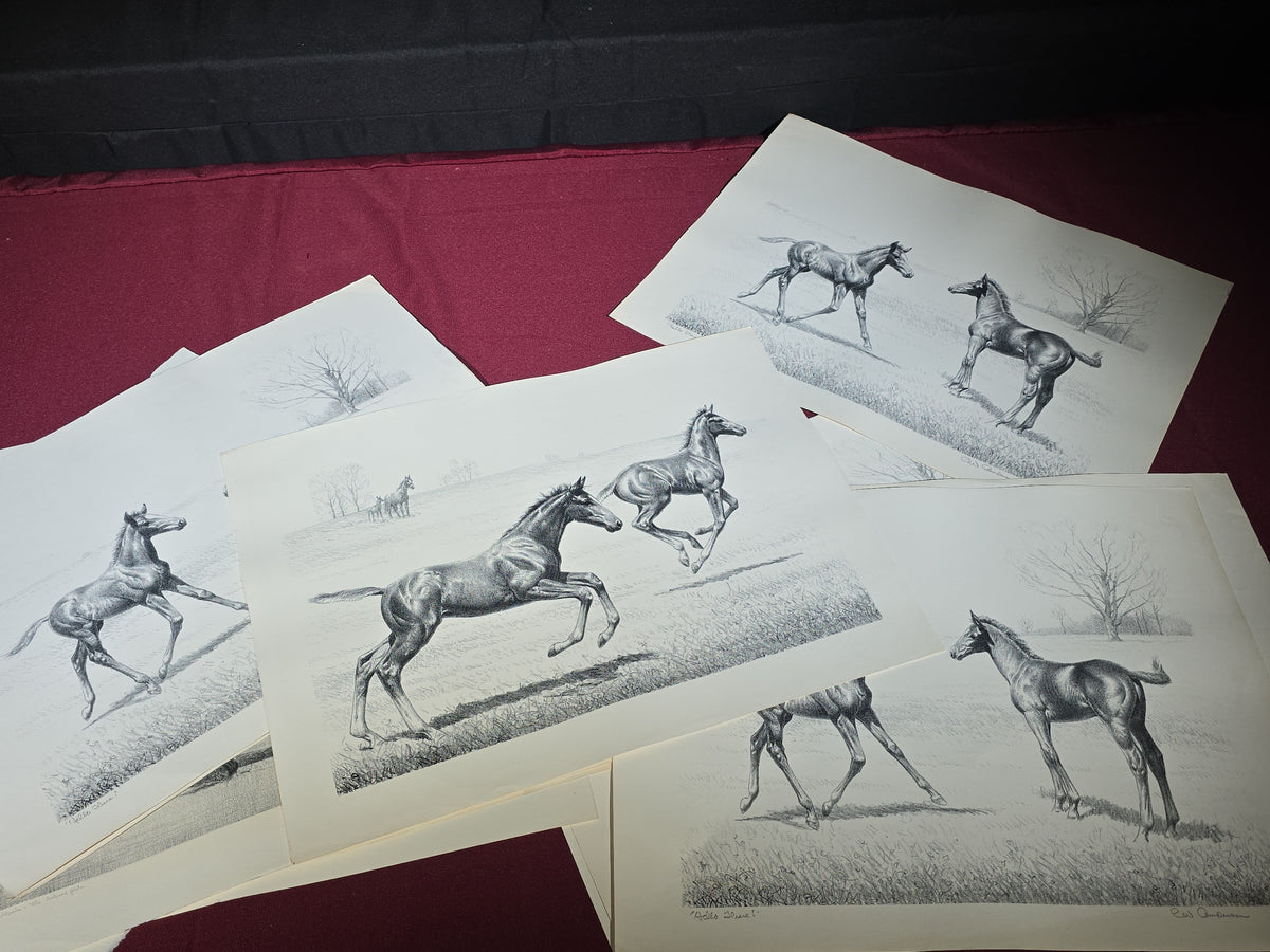 Grouping of Vintage Unframed Equine Lithograph Prints by C.W. Anderson including One Unsigned Original Pencil Study Attributed to the Artist