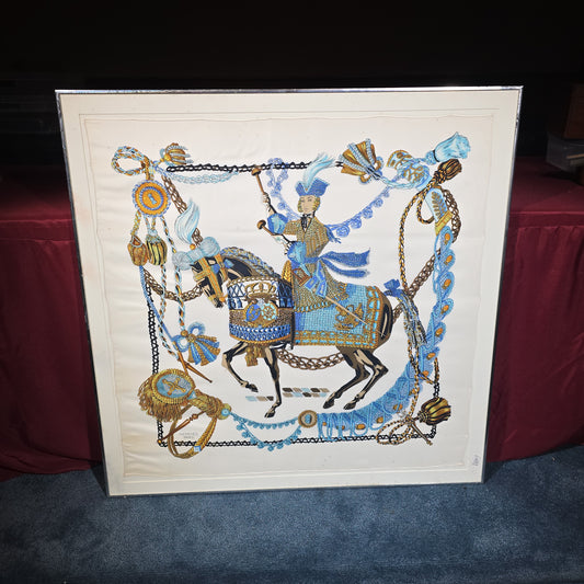 Vintage Framed Hermès Paris Silk Scarf, "Le Timbalier" Equestrian Design, Framed by The Ainsworth Gallery, Boston, Massachusetts