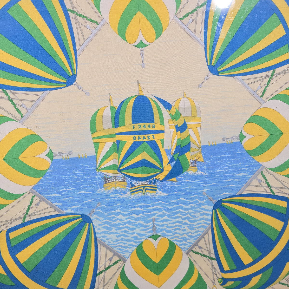 Vintage Hermès Paris "Spinnakers" Silk Scarf, Framed
