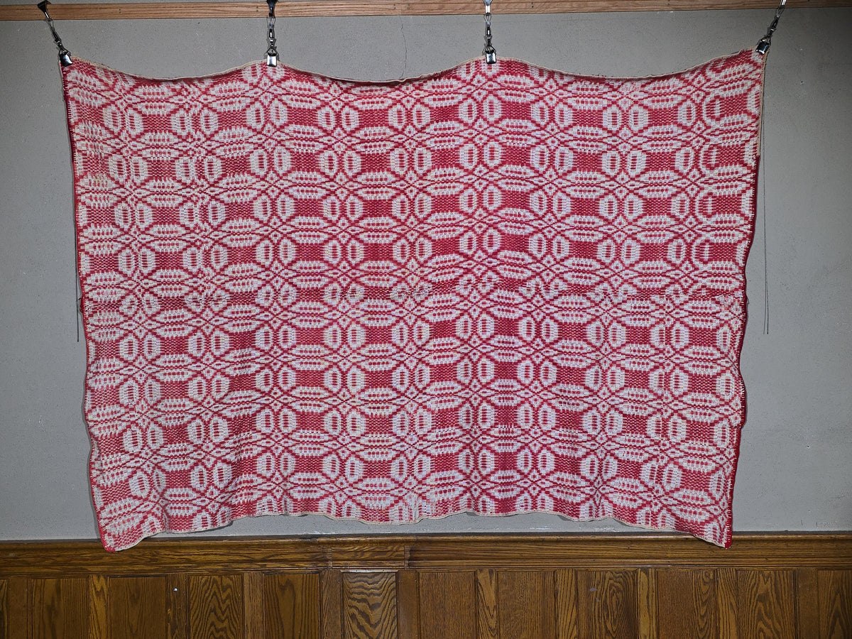 Vintage Red and White Woven Wool Coverlet