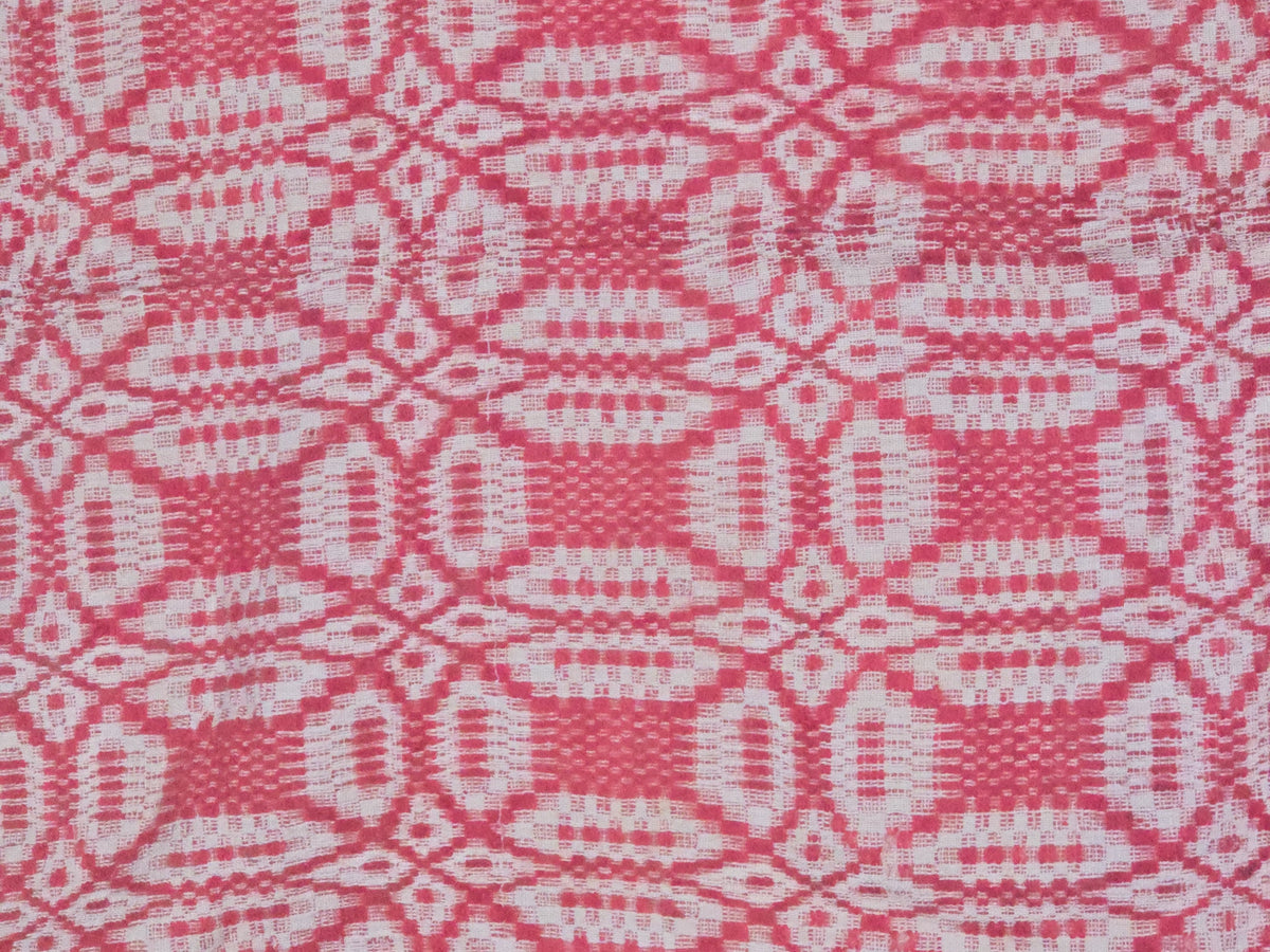 Vintage Red and White Woven Wool Coverlet