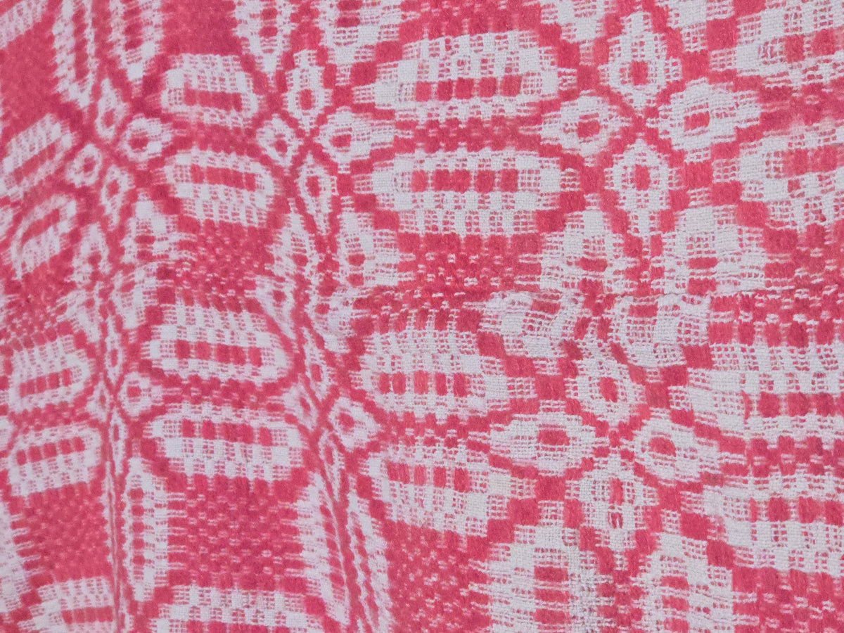 Vintage Red and White Woven Wool Coverlet