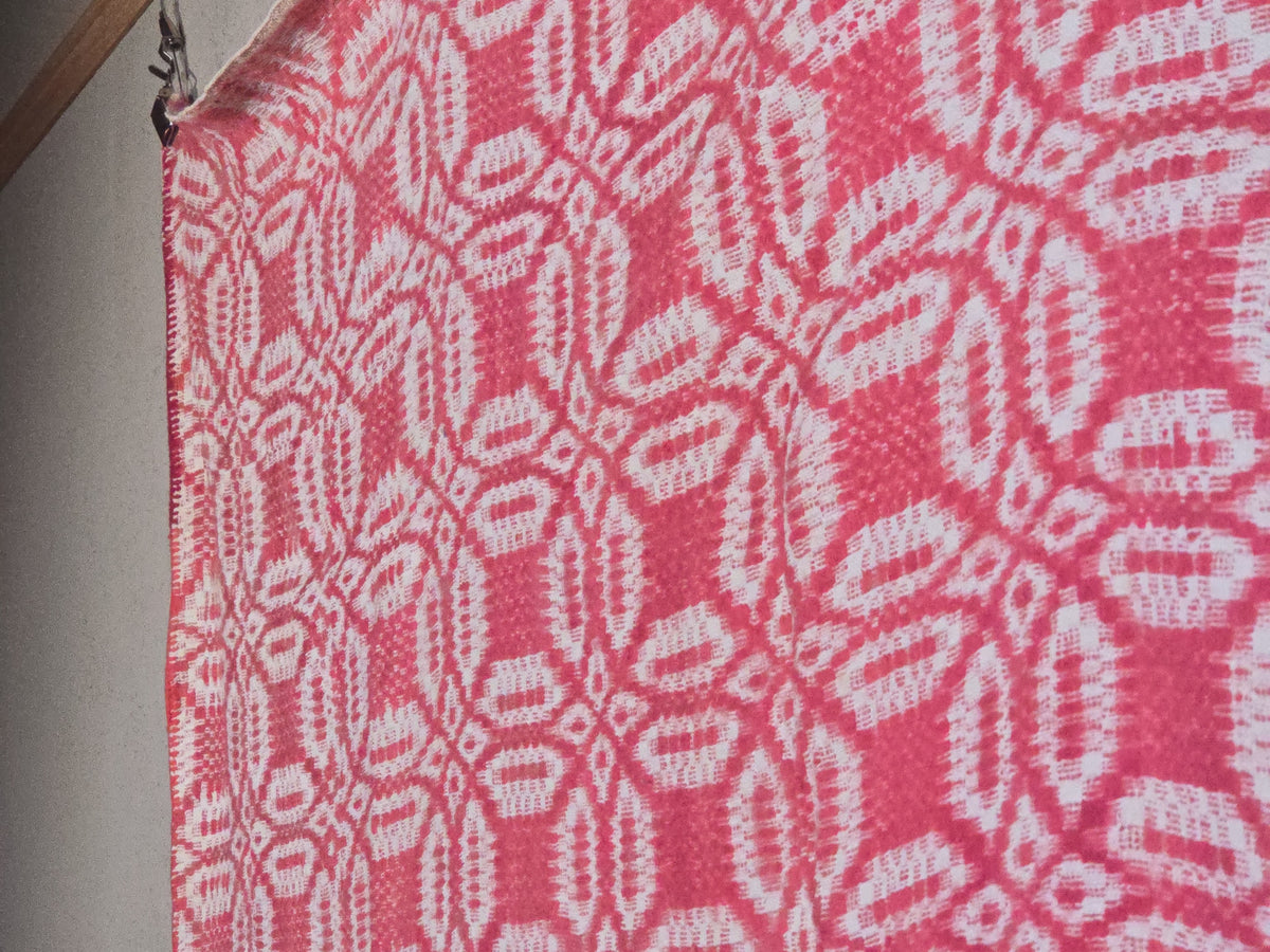 Vintage Red and White Woven Wool Coverlet