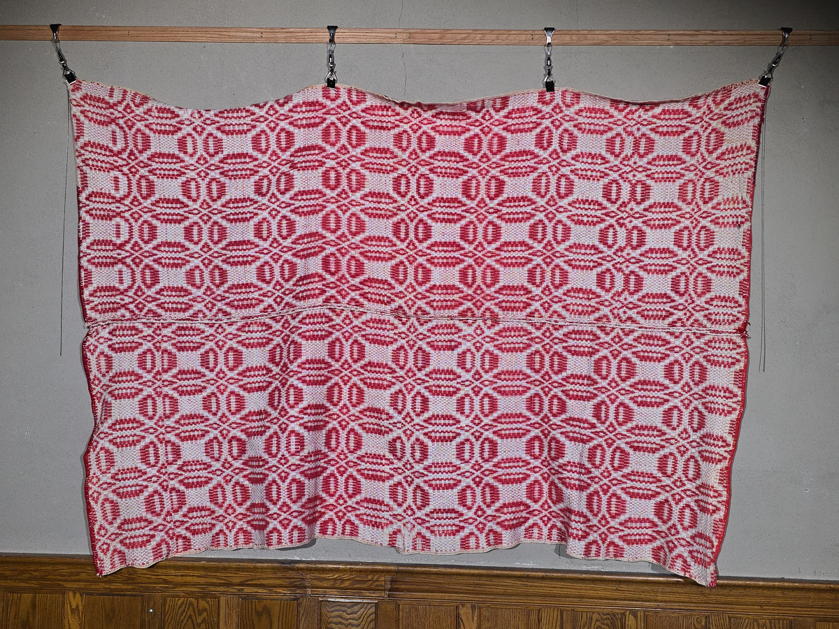 Vintage Red and White Woven Wool Coverlet