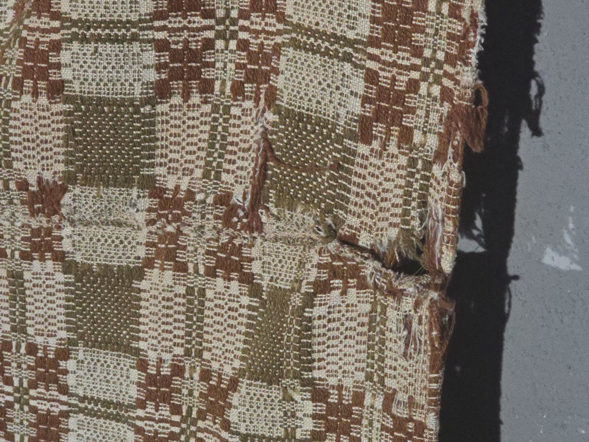 Vintage Olive, Brown, and Cream Woven Wool Coverlet