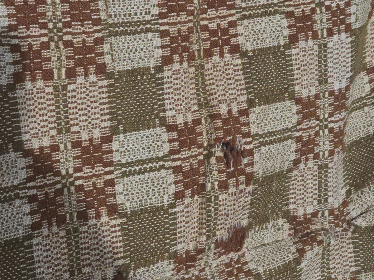 Vintage Olive, Brown, and Cream Woven Wool Coverlet