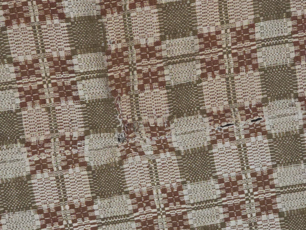 Vintage Olive, Brown, and Cream Woven Wool Coverlet