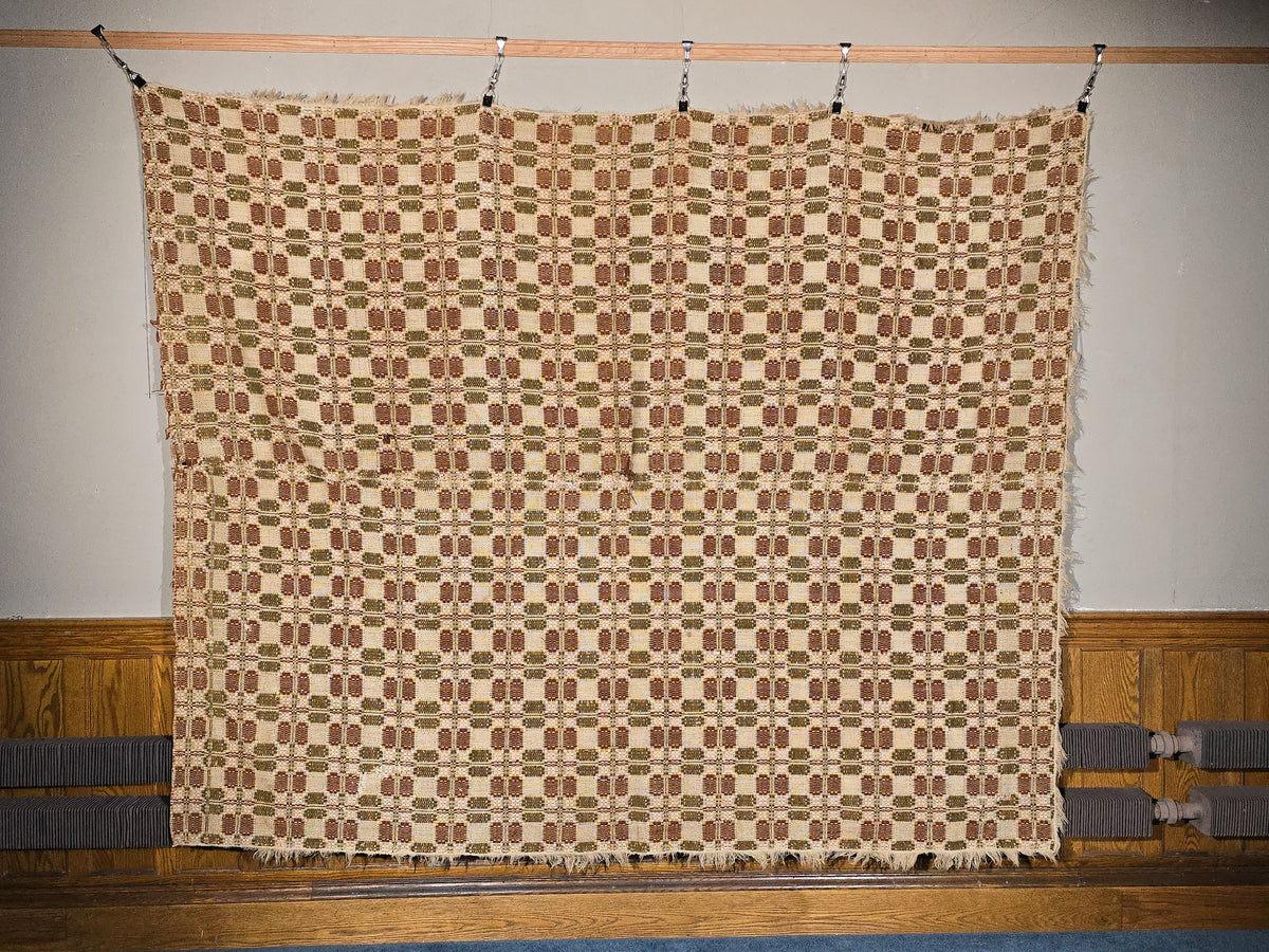 Vintage Olive, Brown, and Cream Woven Wool Coverlet