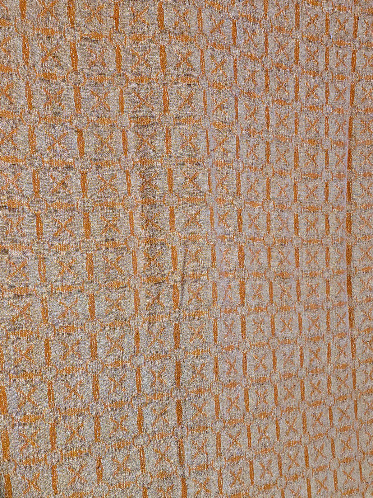 Vintage Woven Cotton Coverlet in Orange and Yellow with Fringe