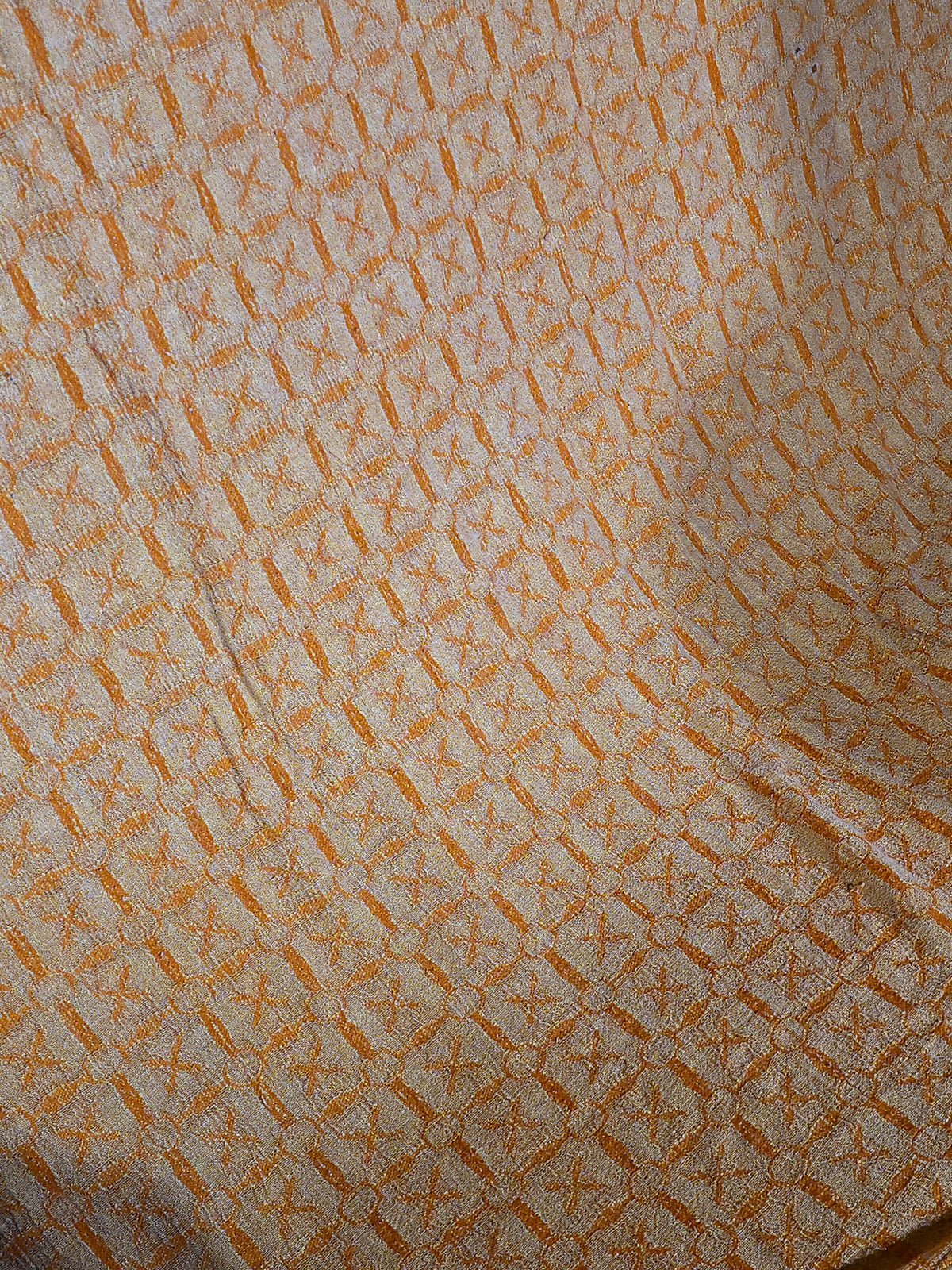 Vintage Woven Cotton Coverlet in Orange and Yellow with Fringe
