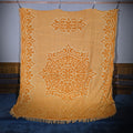 Lot 189 - Vintage Gold and Cream Woven Acrylic Coverlet with Fringe, 97" W x 116" H