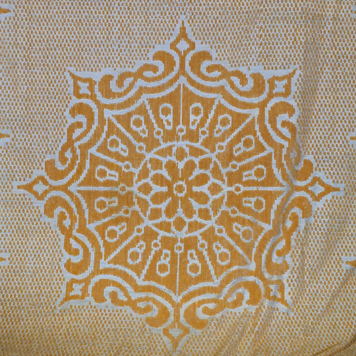 Vintage Gold and Cream Woven Acrylic Coverlet with Fringe
