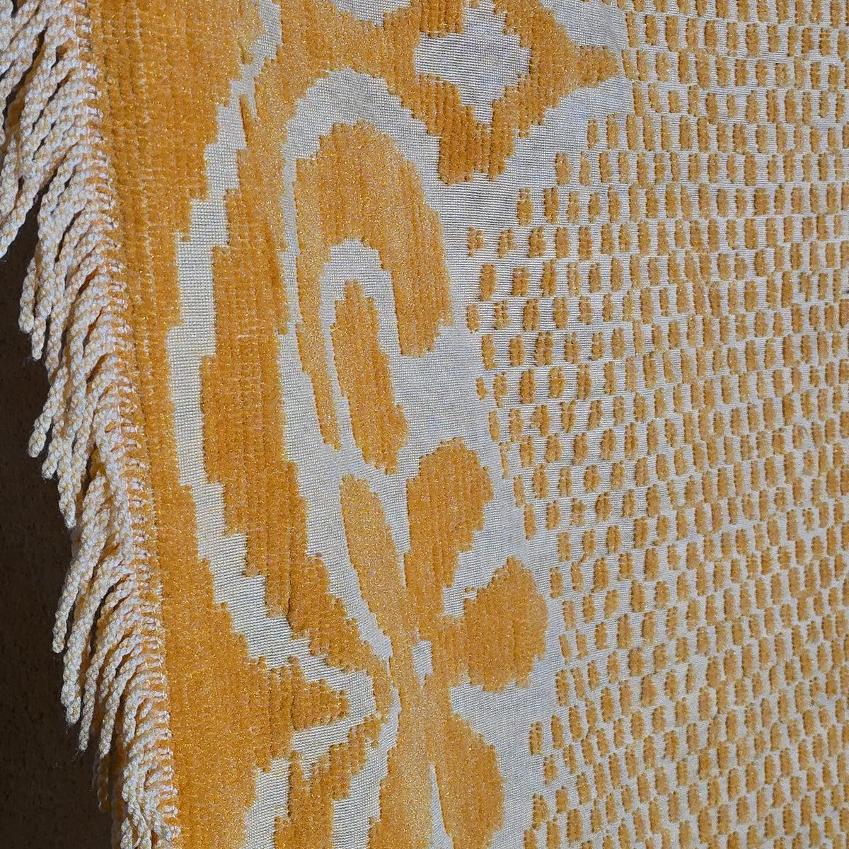 Vintage Gold and Cream Woven Acrylic Coverlet with Fringe