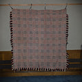 Lot 190 - Vintage Red, White, and Blue Woven Wool Coverlet with Fringe, 74" W x 78" H