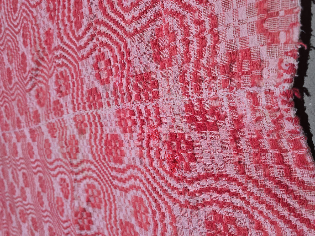 Vintage Red and White Woven Wool Coverlet