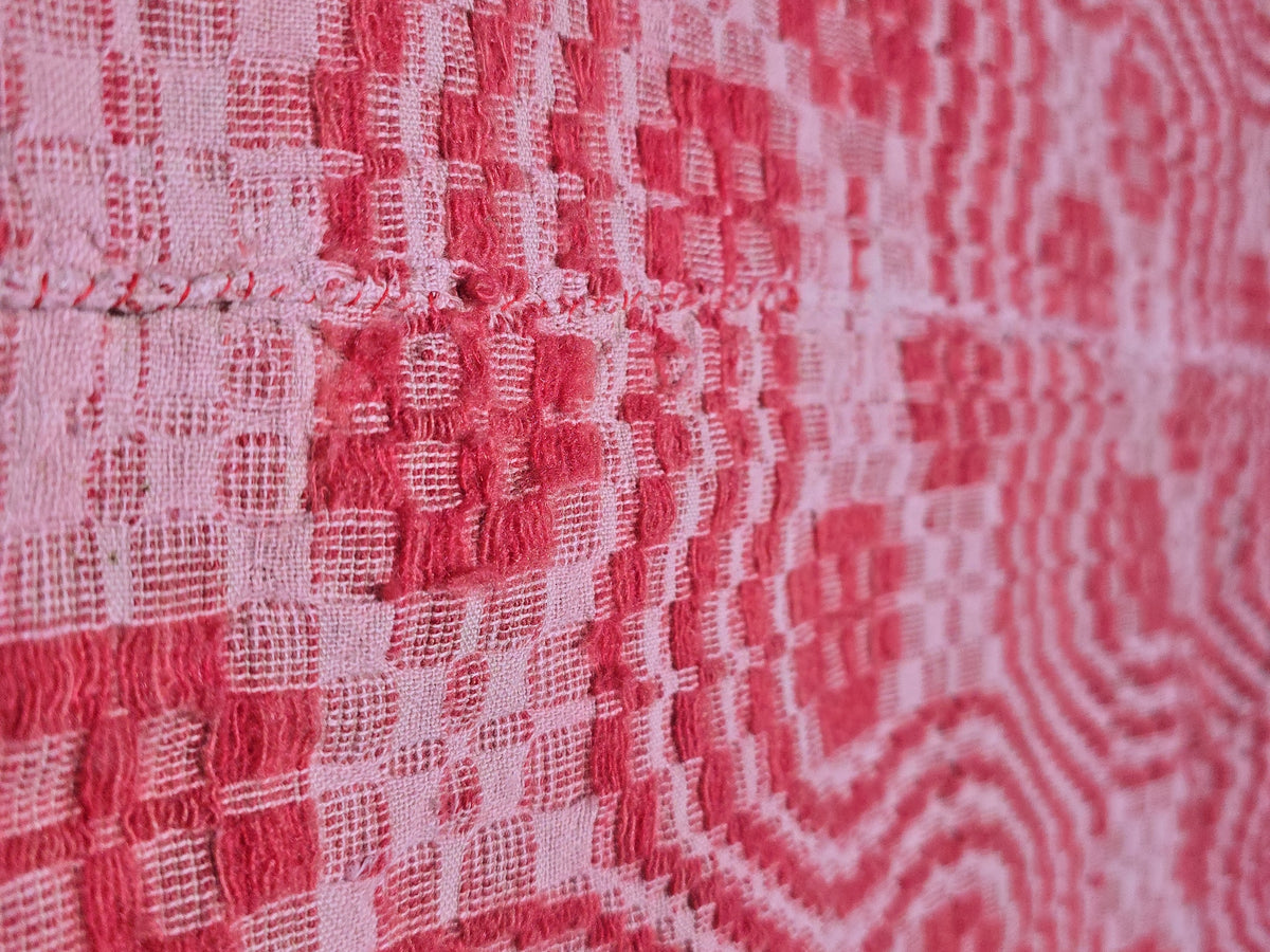 Vintage Red and White Woven Wool Coverlet