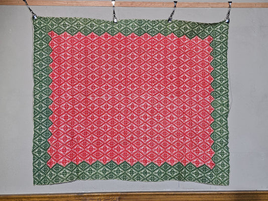 Vintage Red and Green Woven Wool Coverlet