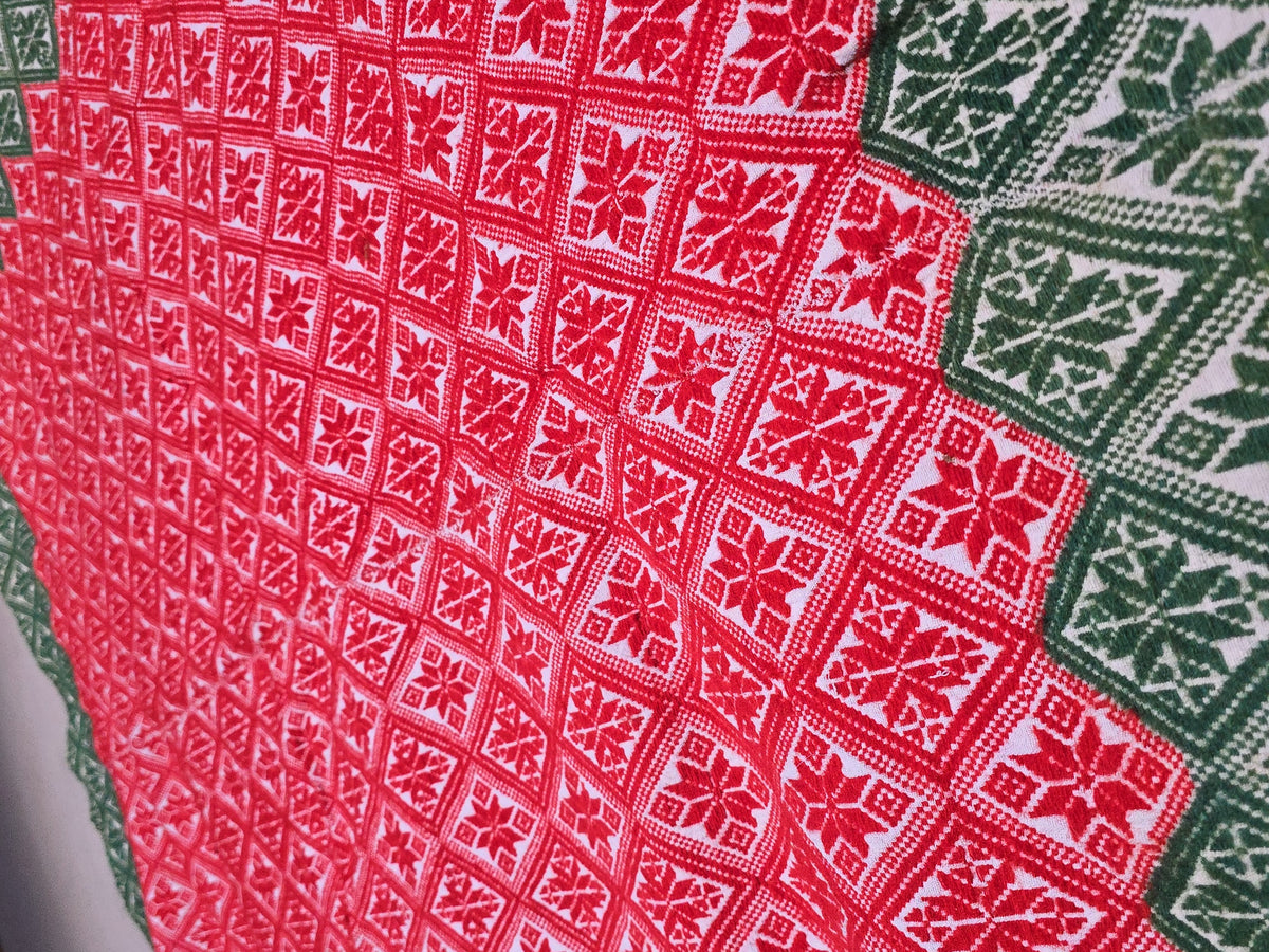 Vintage Red and Green Woven Wool Coverlet