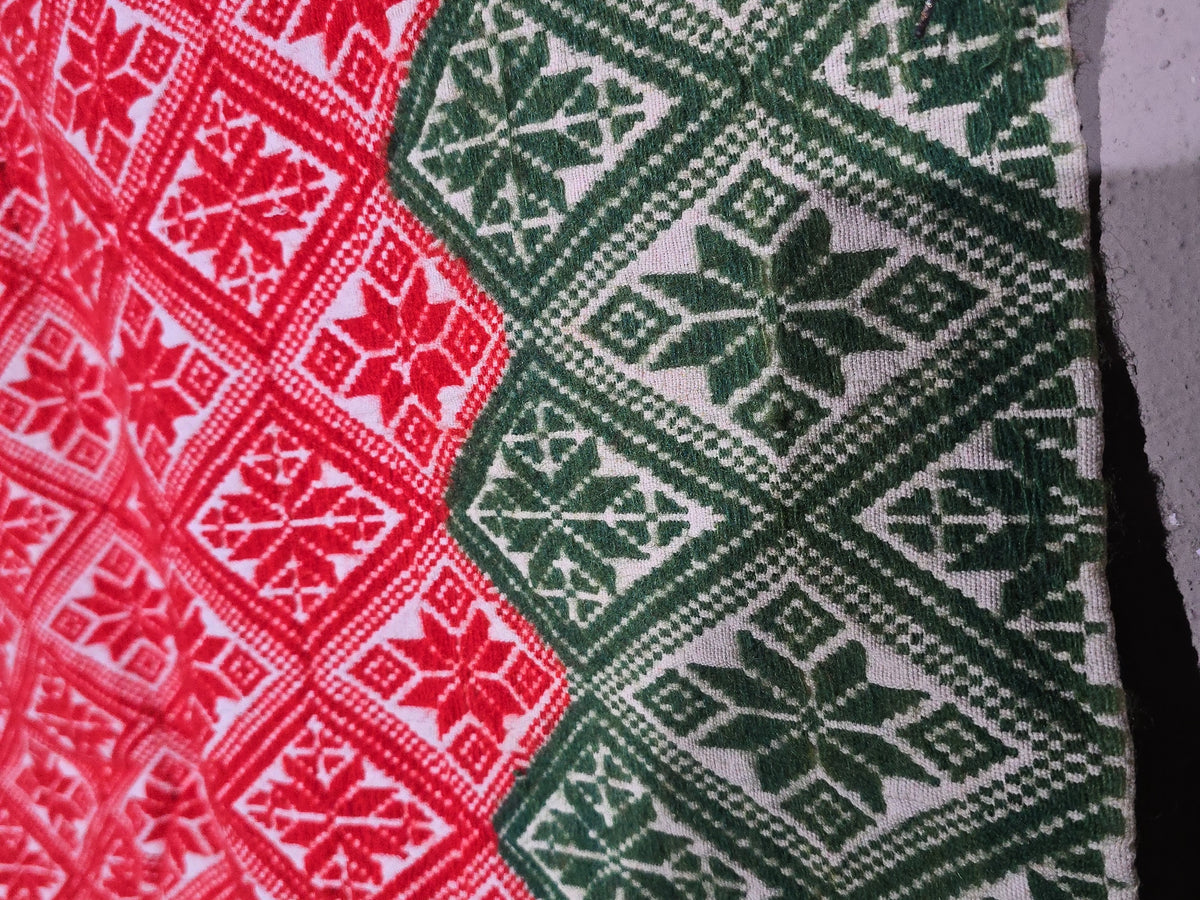 Vintage Red and Green Woven Wool Coverlet
