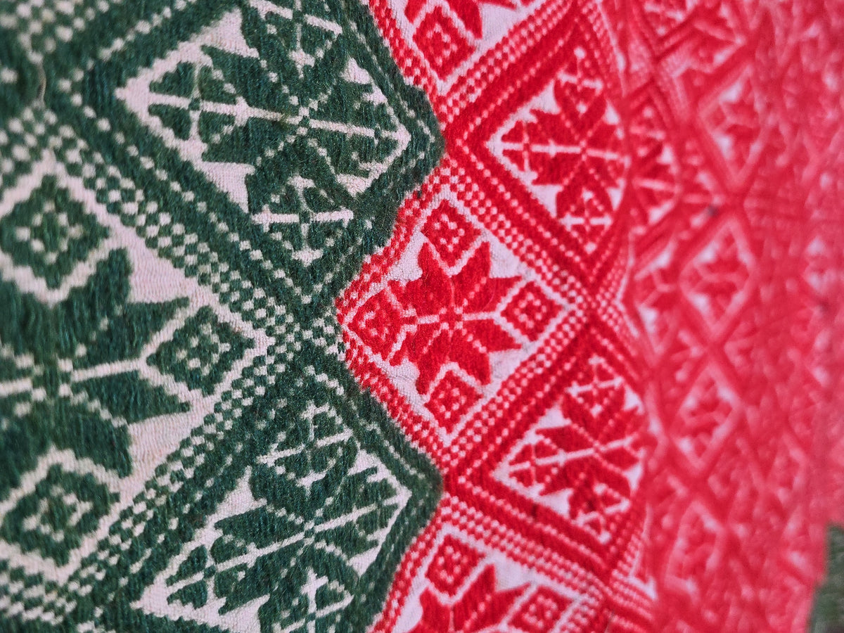Vintage Red and Green Woven Wool Coverlet