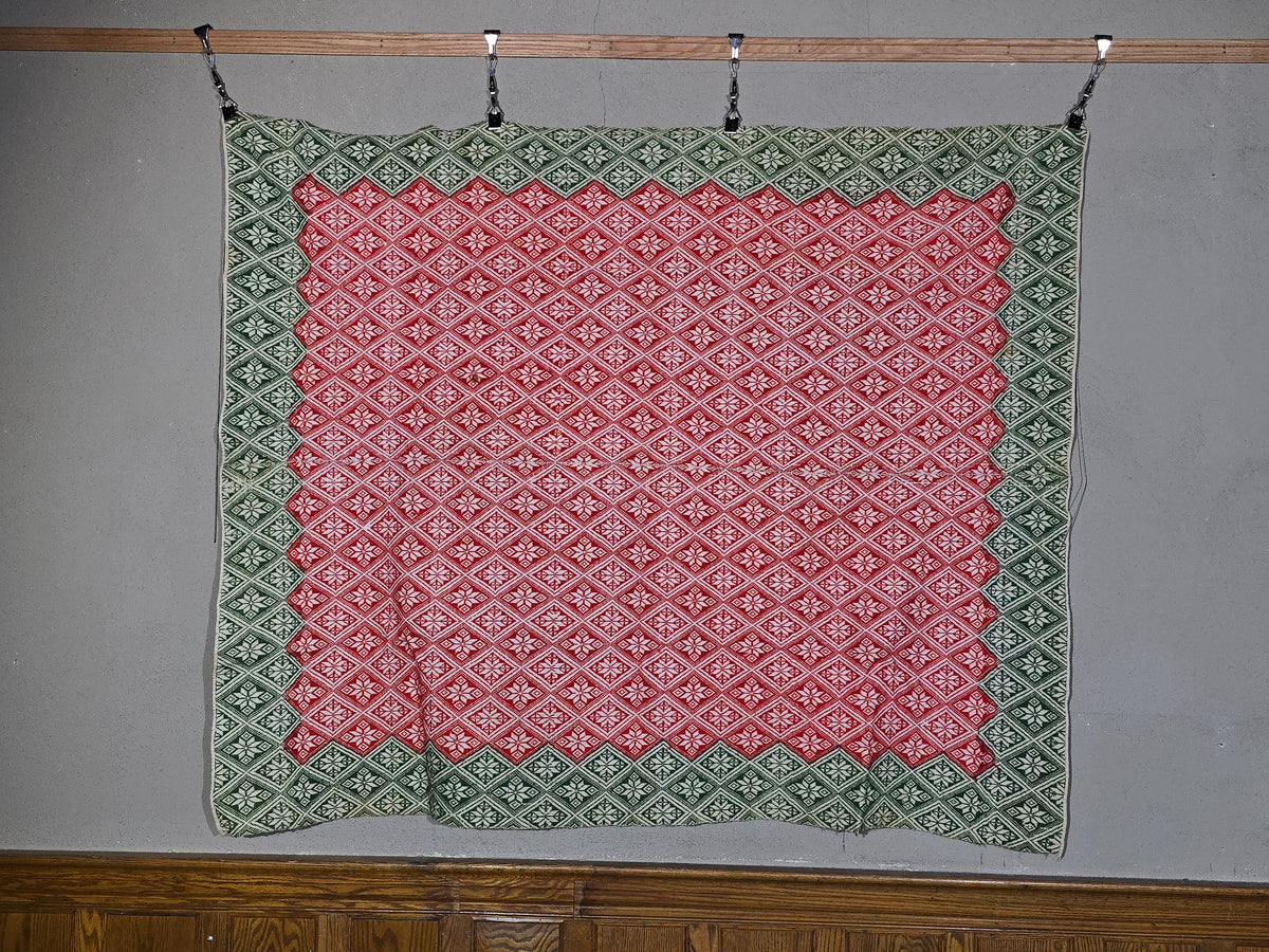 Vintage Red and Green Woven Wool Coverlet