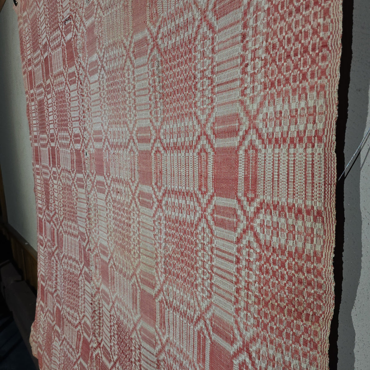 Vintage Red and White Woven Wool Coverlet