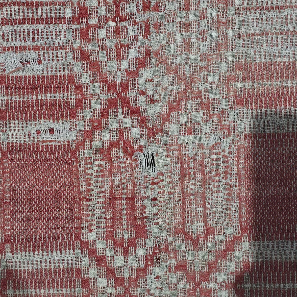 Vintage Red and White Woven Wool Coverlet