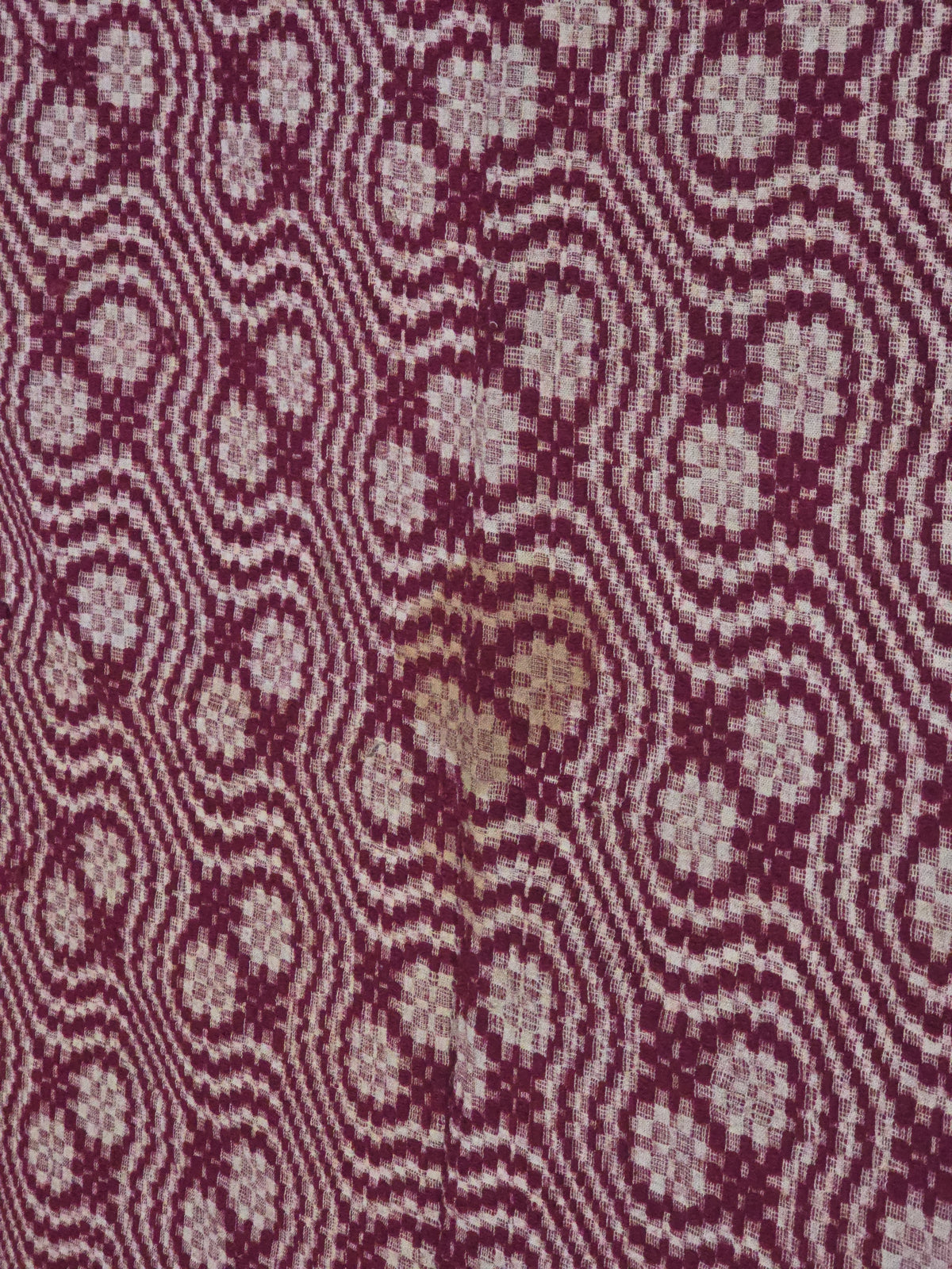 Vintage Woven Wool Coverlet in Maroon and White