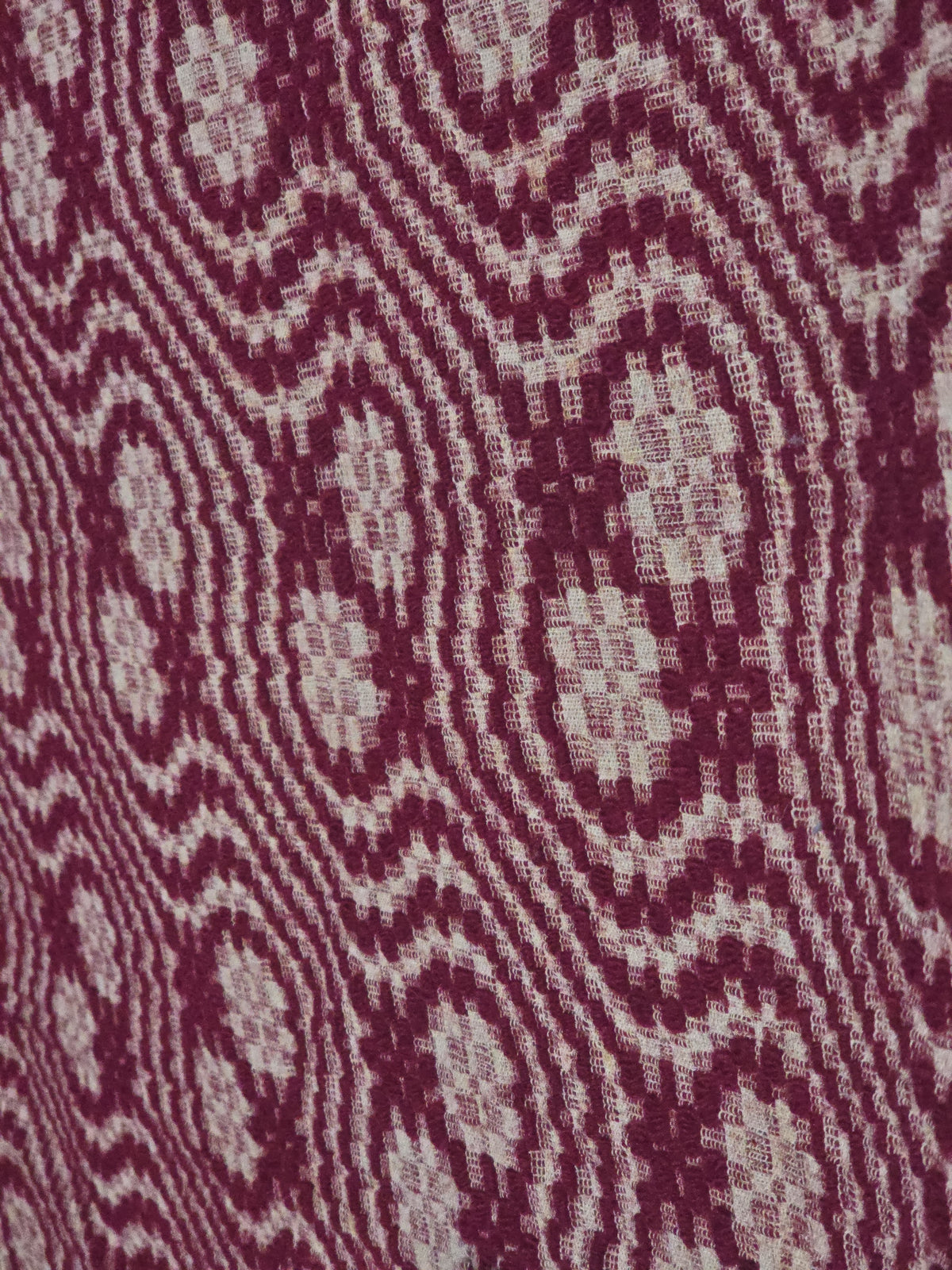 Vintage Woven Wool Coverlet in Maroon and White