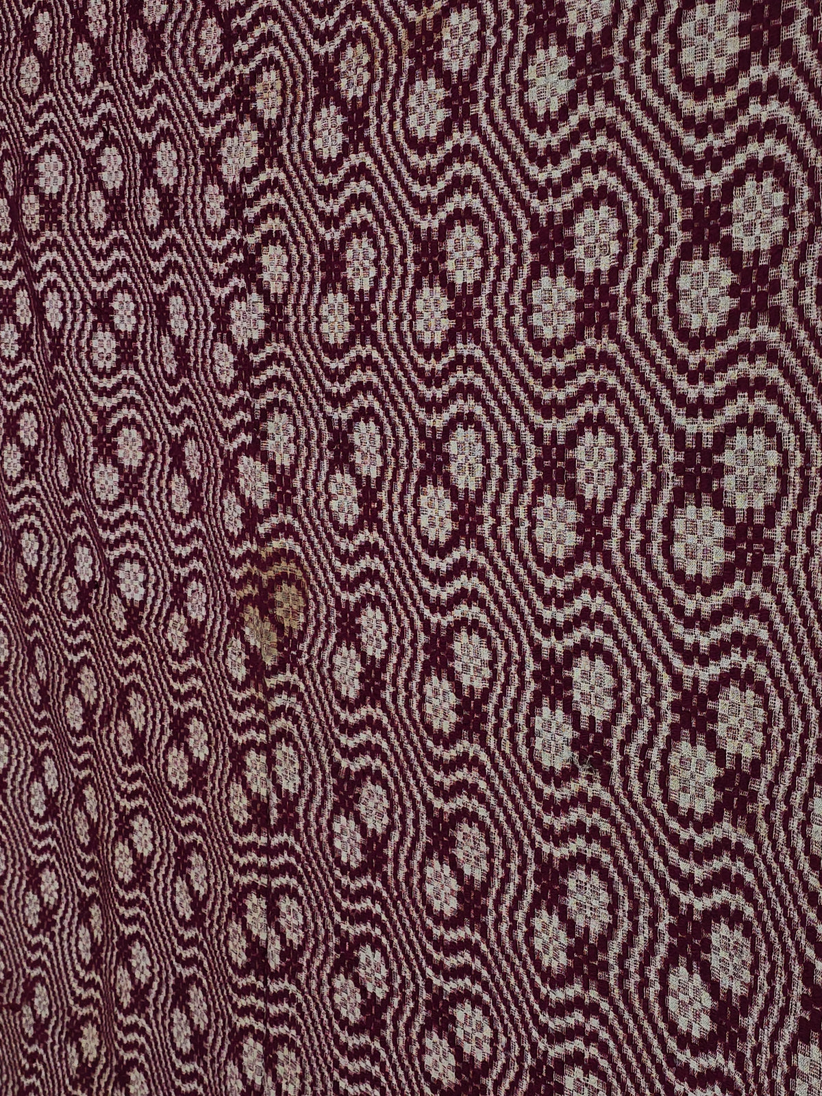 Vintage Woven Wool Coverlet in Maroon and White