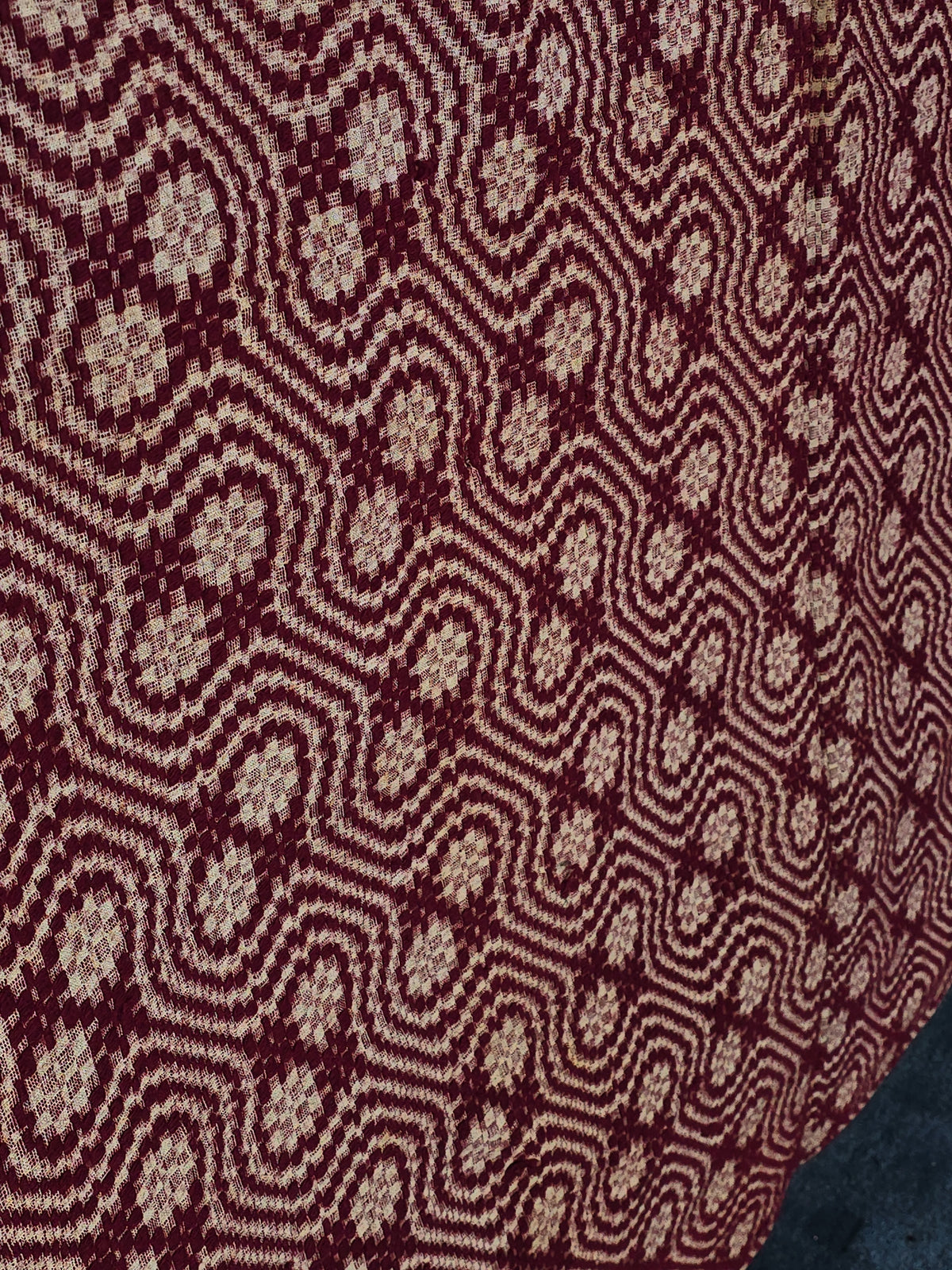 Vintage Woven Wool Coverlet in Maroon and White